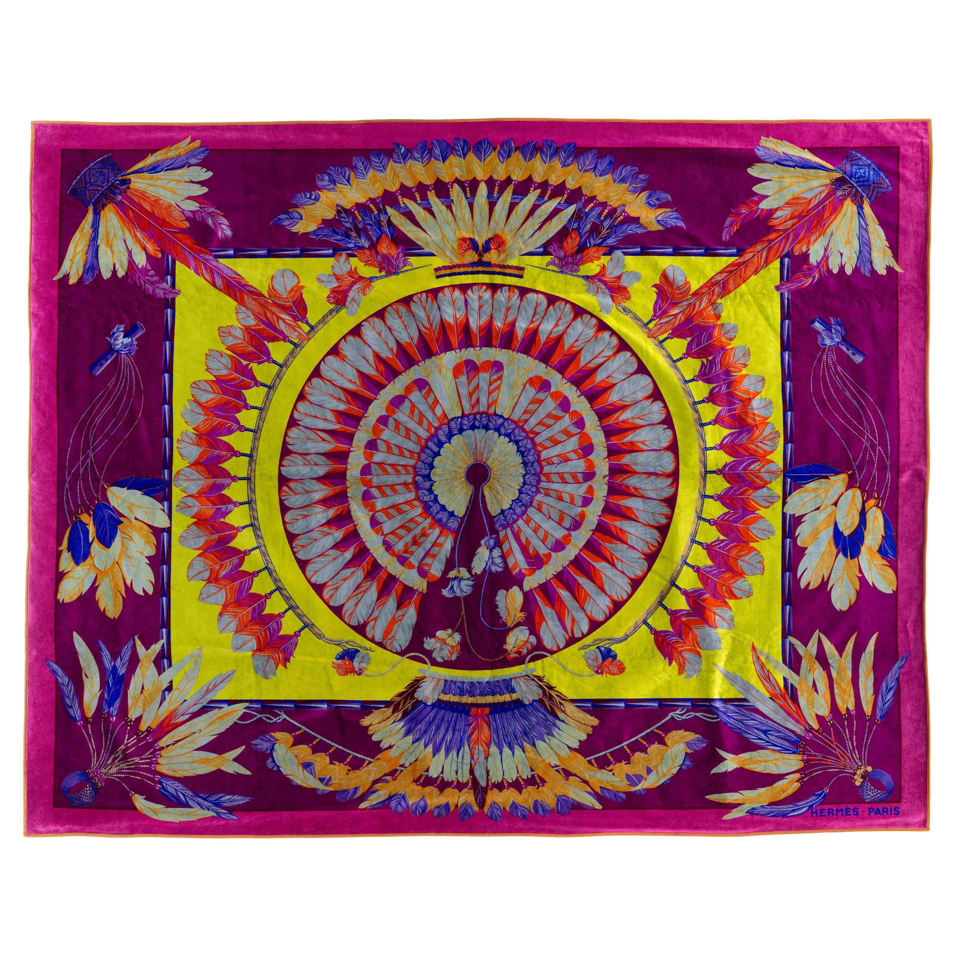 Hermes Plaid Throw - Brazil - 135x170cm Coton Modal - Aubergine Fuchia NEW