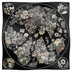 Hermes Planifleurs Schal 90 Noir Gris Parchemin