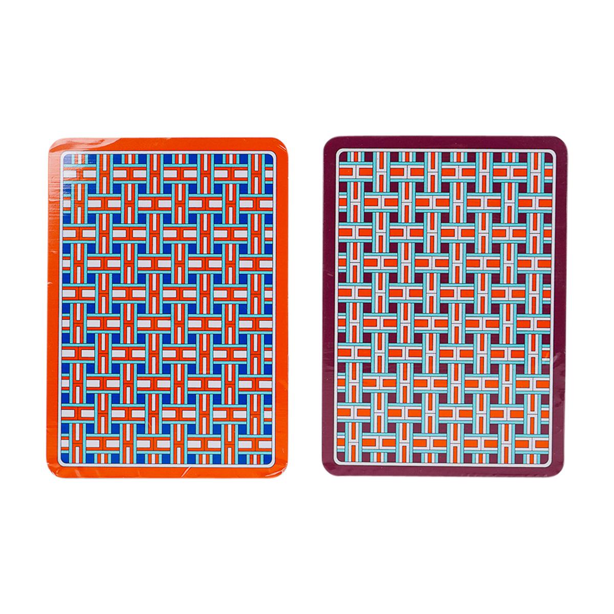Mightychic offers Hermes Playing Cards.
The 2 sets are multicolored depicting a basket weave design - a fresh take on the 
