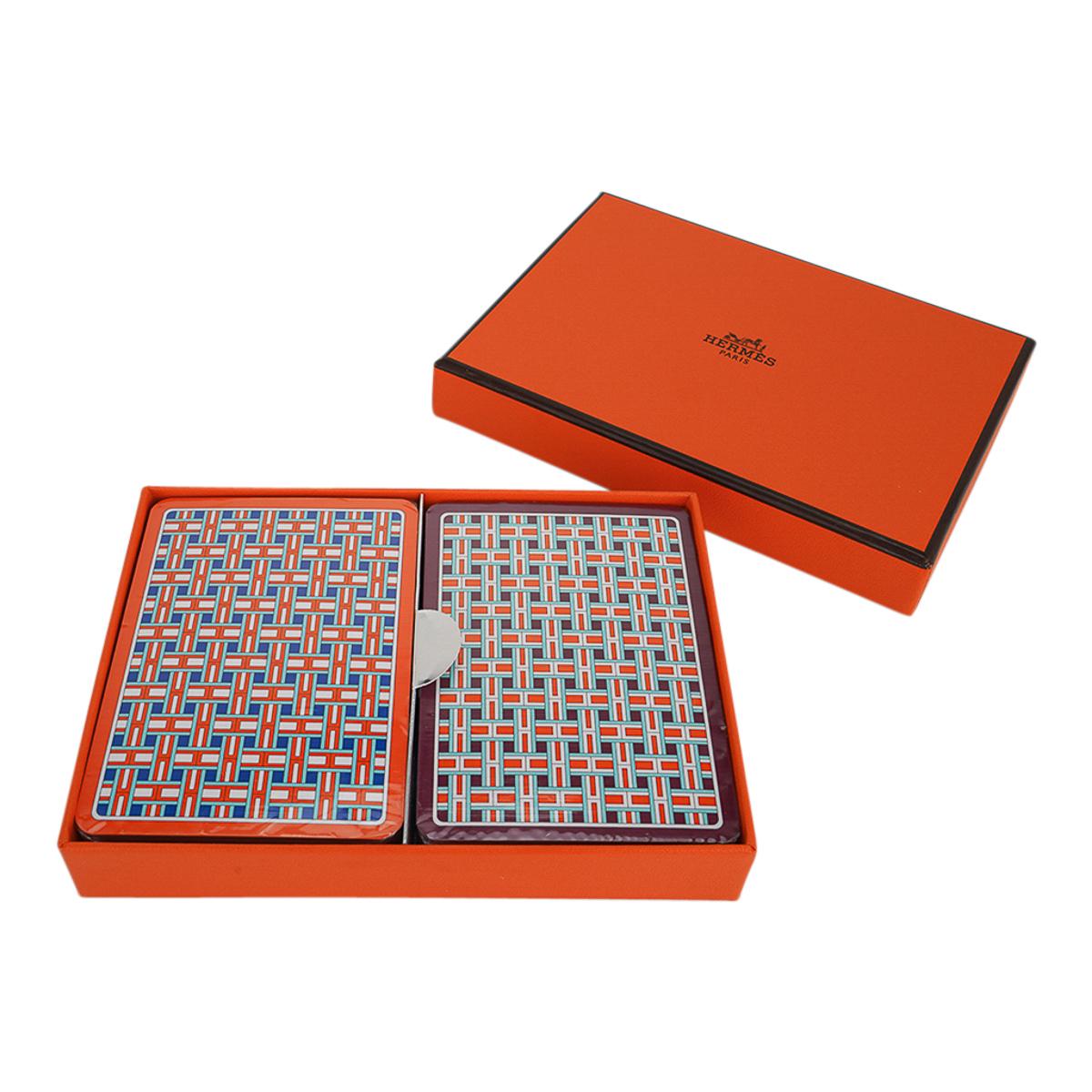 Gray Hermes Playing Cards H Basket Weave Design New w/Box For Sale