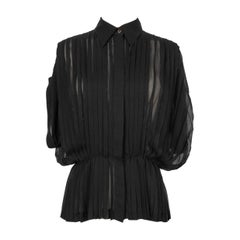 Hermès Pleated Black Cotton Cheesecloth Top