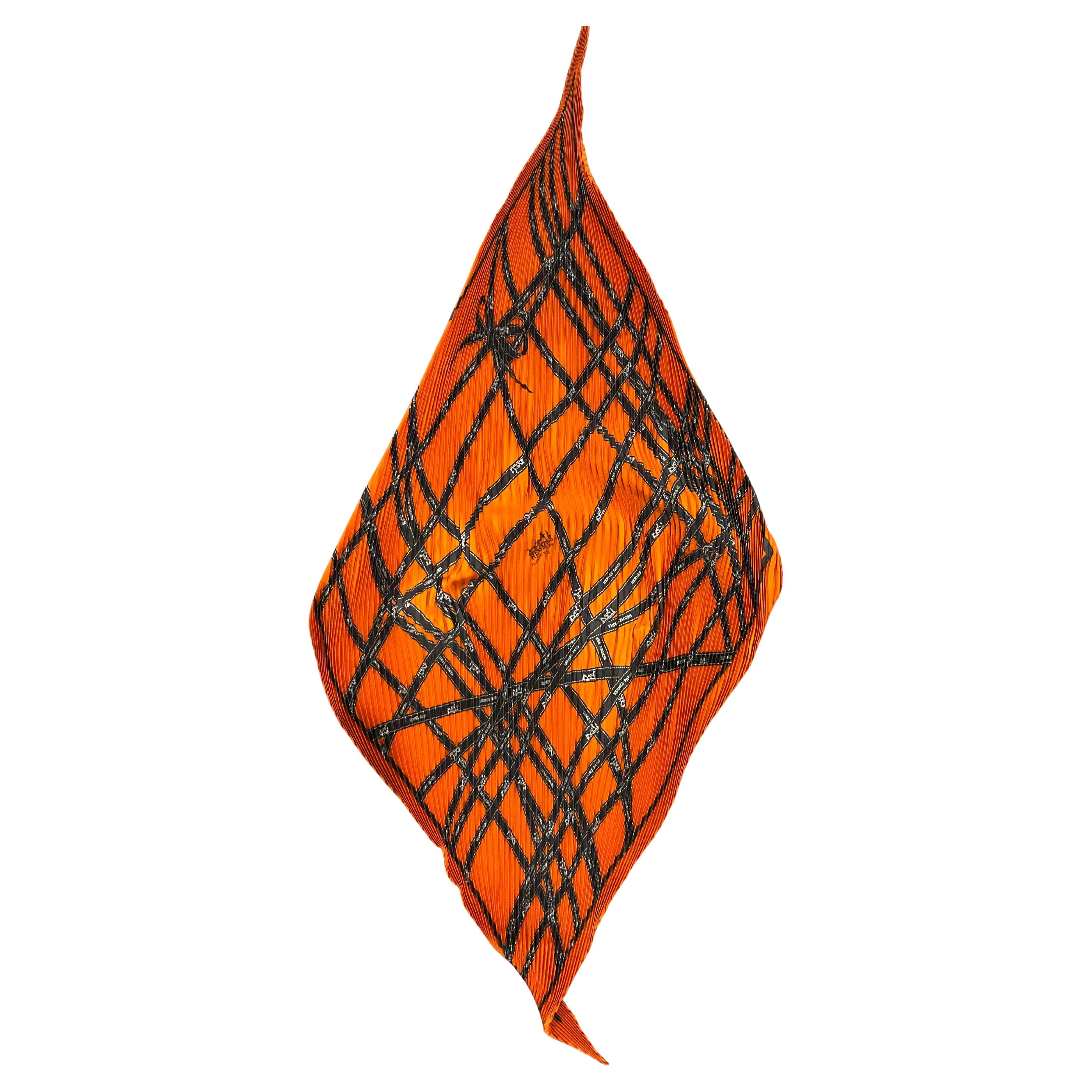 Hermes Pleated Bolduc Ribbon Silk Scarf NEW