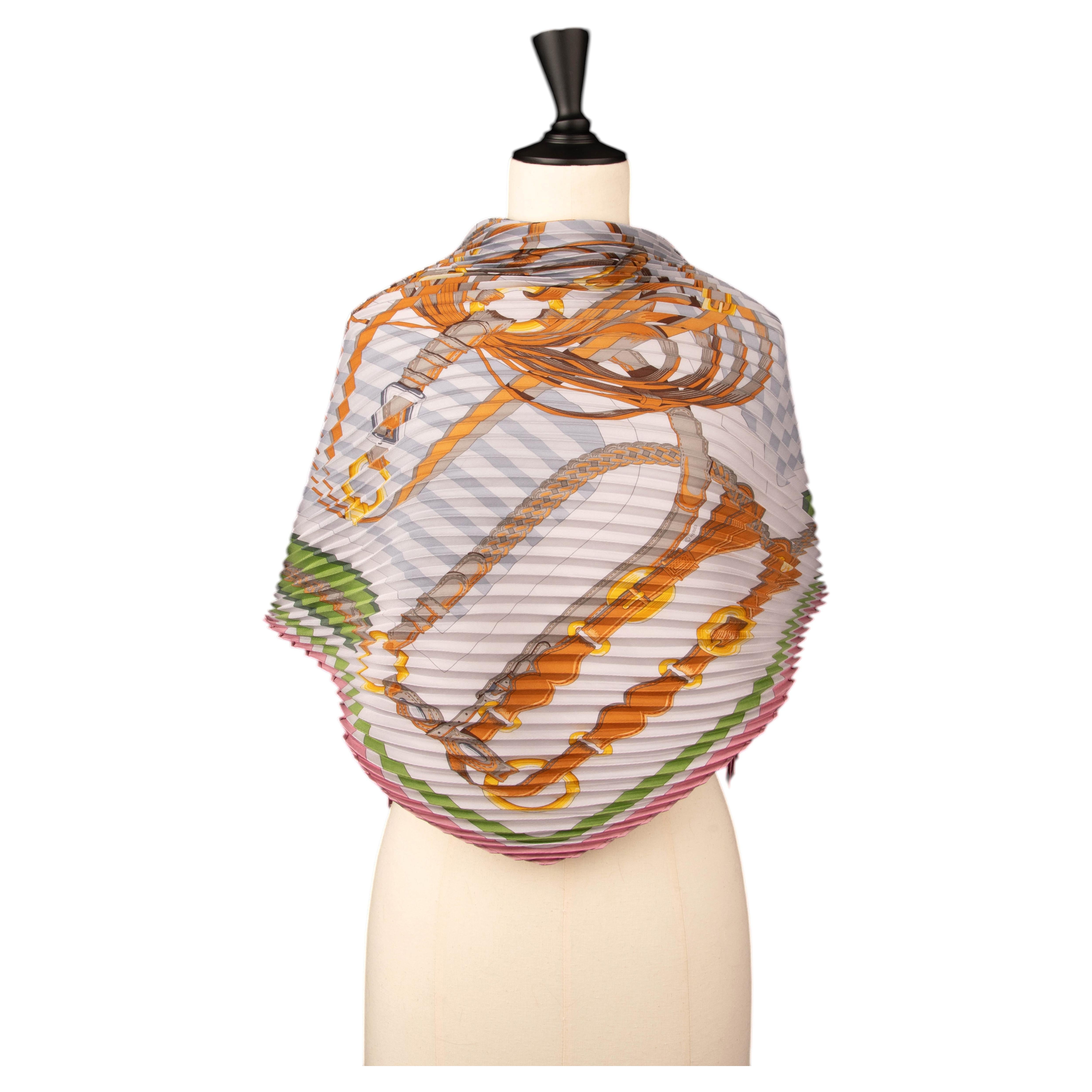 Hermes pleated foulard 'Coaching' by Julia Abadie For Sale