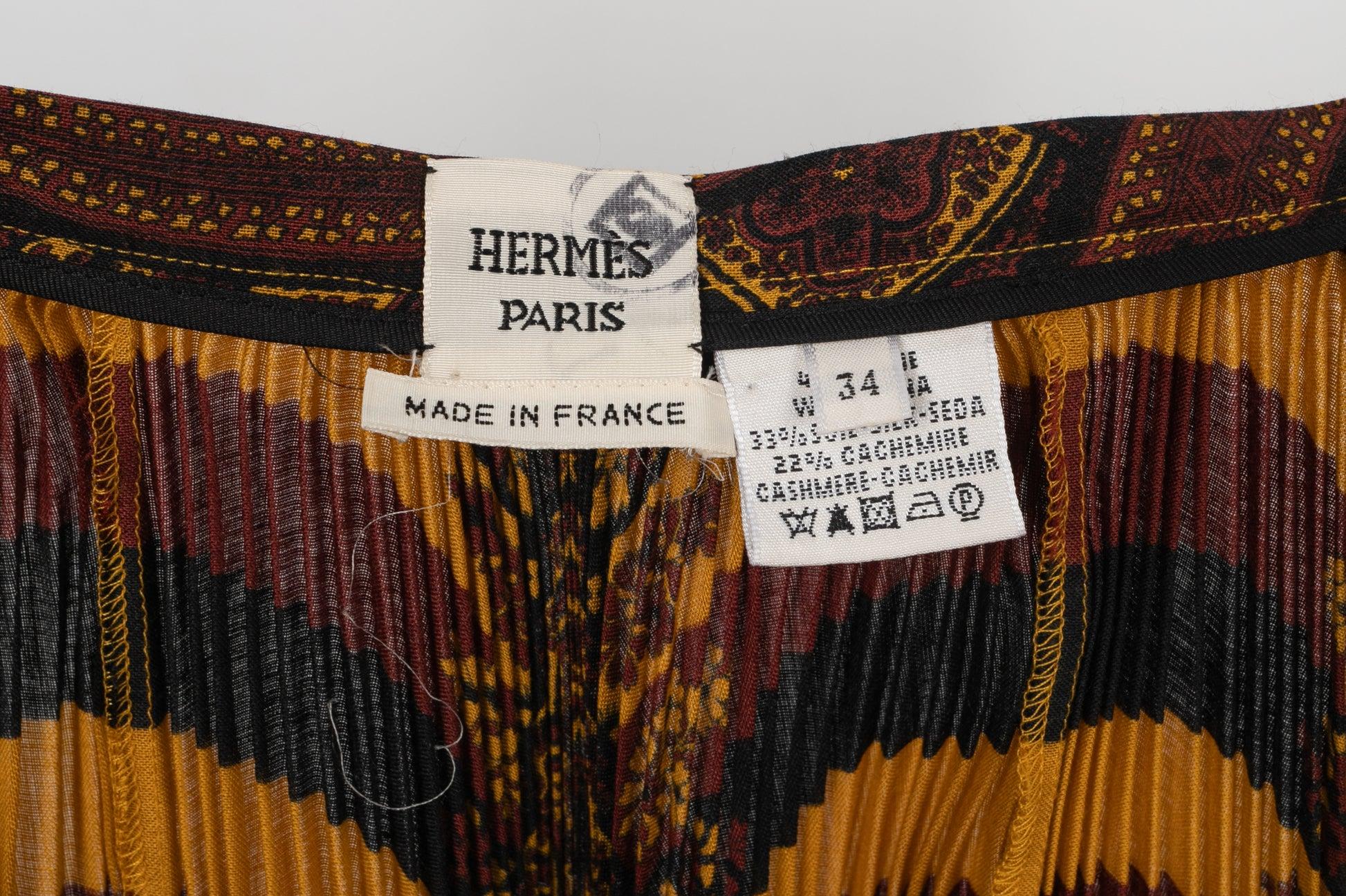 Hermès Jupe plissée en soie, cachemire et laine 34FR en vente 3