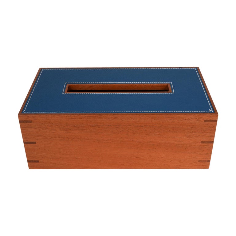 Hermes Pleiade Tissue Box Mahogany Wood Ebene Leather in 2023