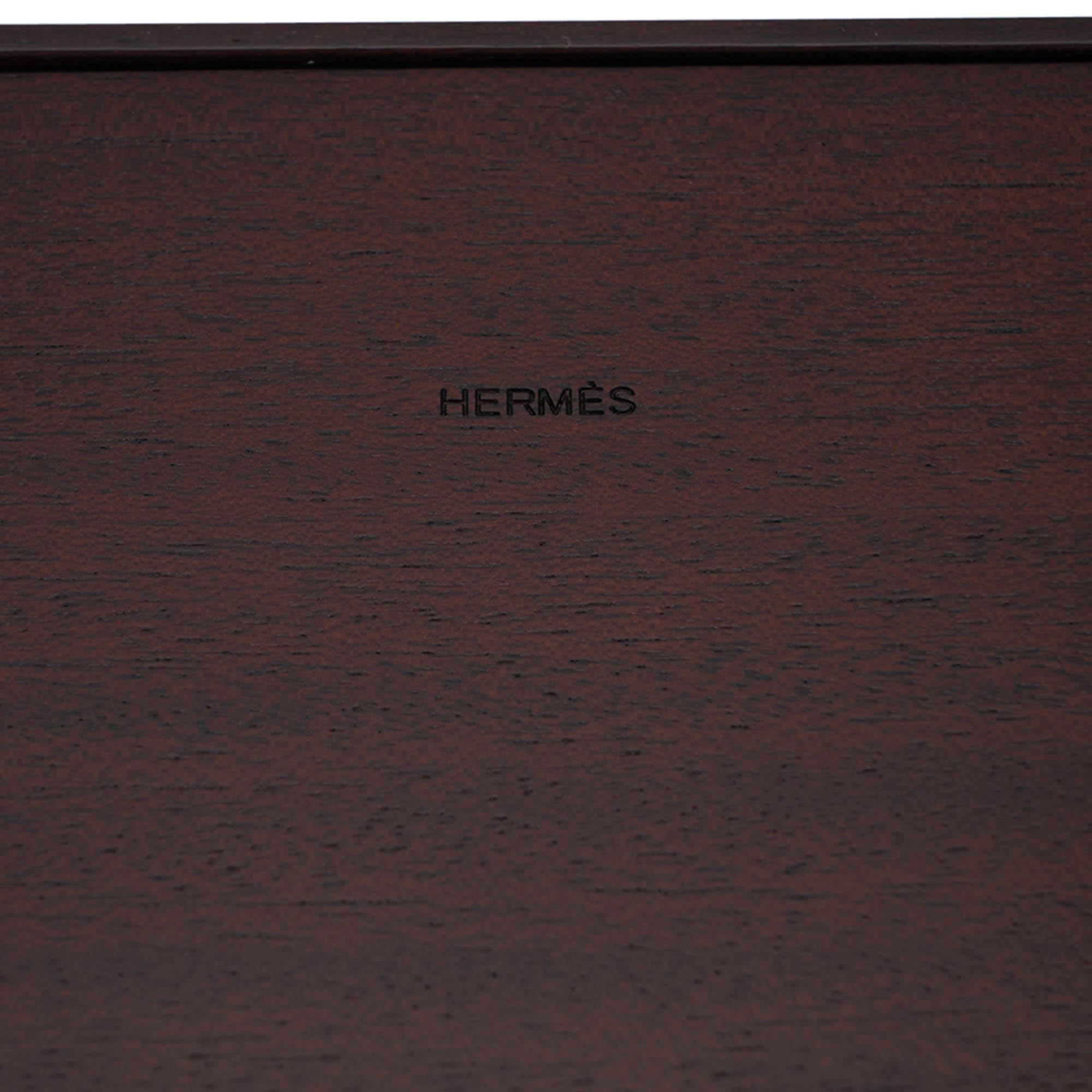 Caja de pañuelos Hermes Pleiade Modelo Pequeño Madera de Caoba Piel de Brique en venta 3