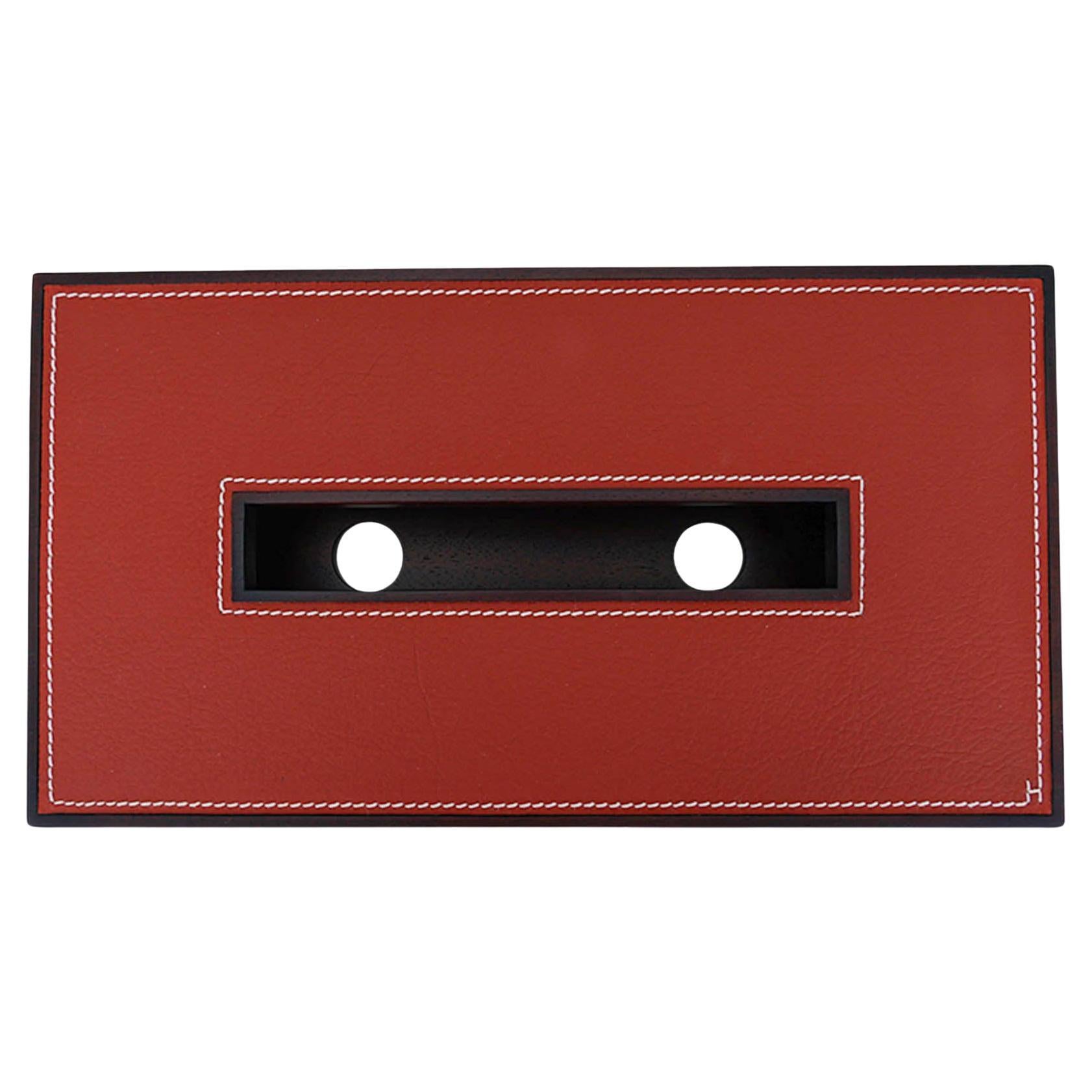 Caja de pañuelos Hermes Pleiade Modelo Pequeño Madera de Caoba Piel de Brique en venta
