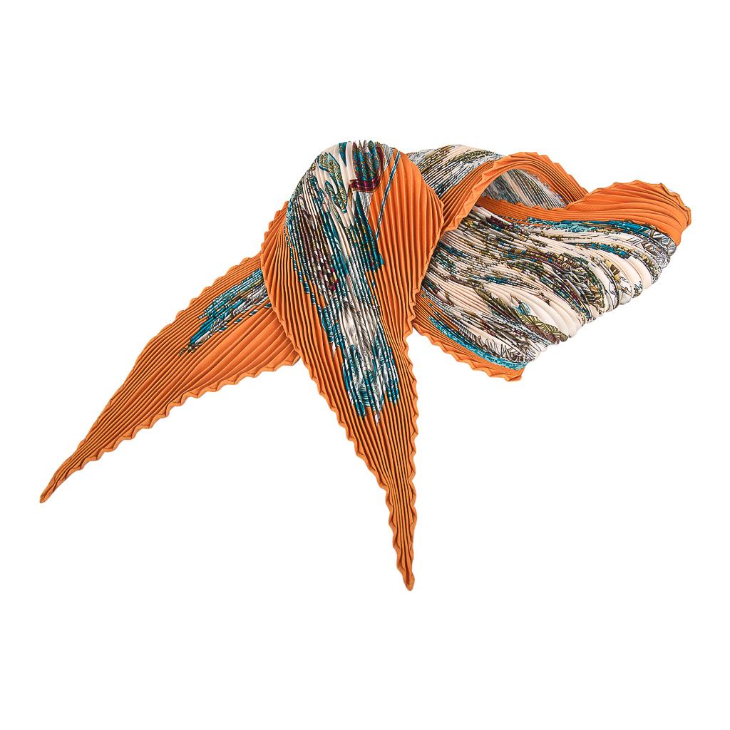 Hermès « Au Fil de la Soie » - Écharpe plissée vintage couleur menthe avec boîte en vente 2