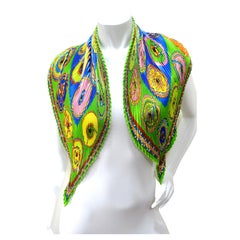 Hermes Plisse Pleated Multicolor Print Silk Scarf