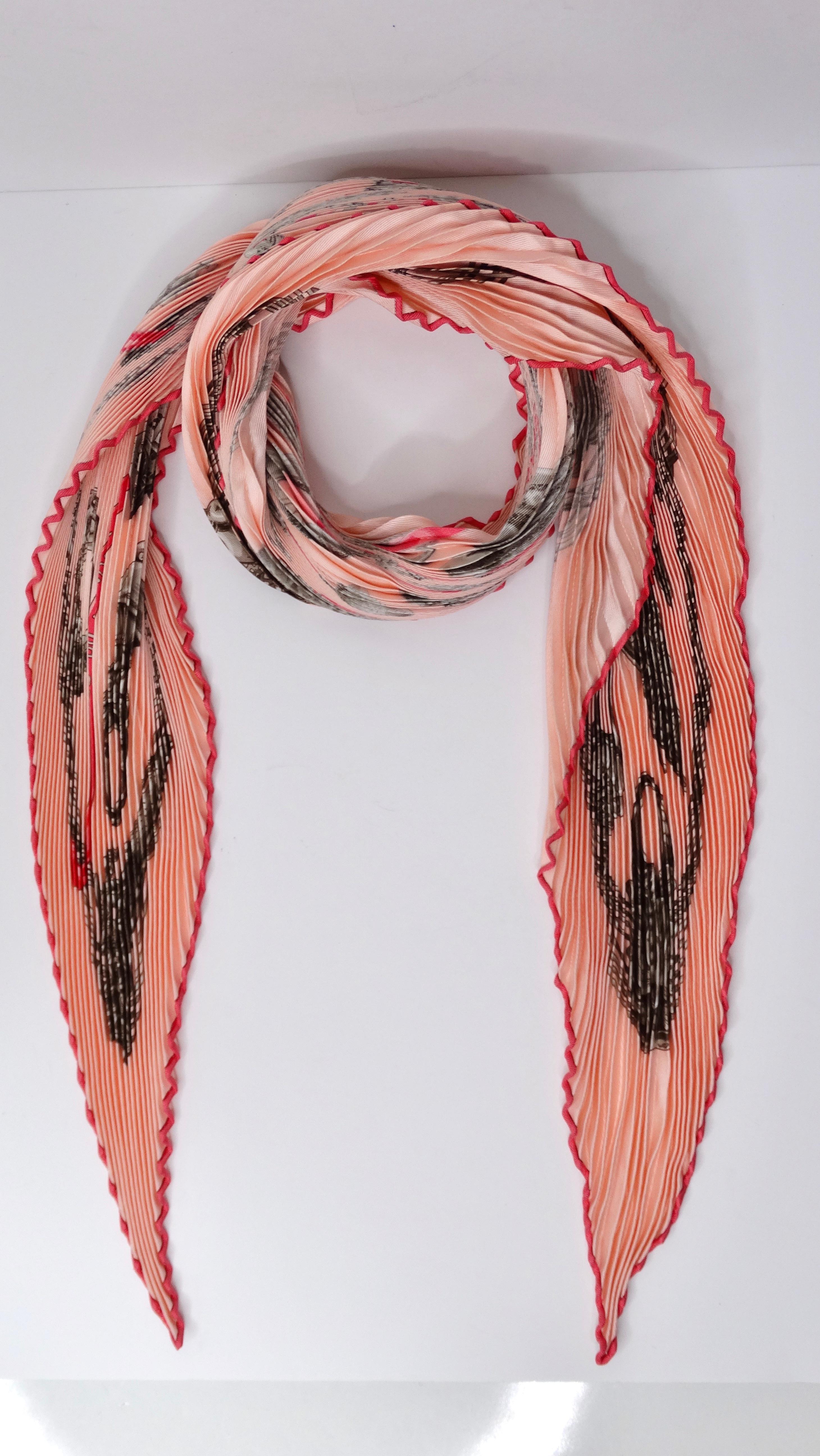 Gray Hermes Plisse Pleated Red/Pink Silk Scarf