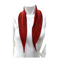 Hermes Plisse Pleated Red Silk Scarf
