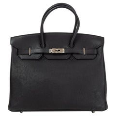 HERMES Plomb (off black) Togo leather BIRKIN 35 Bag Palladium