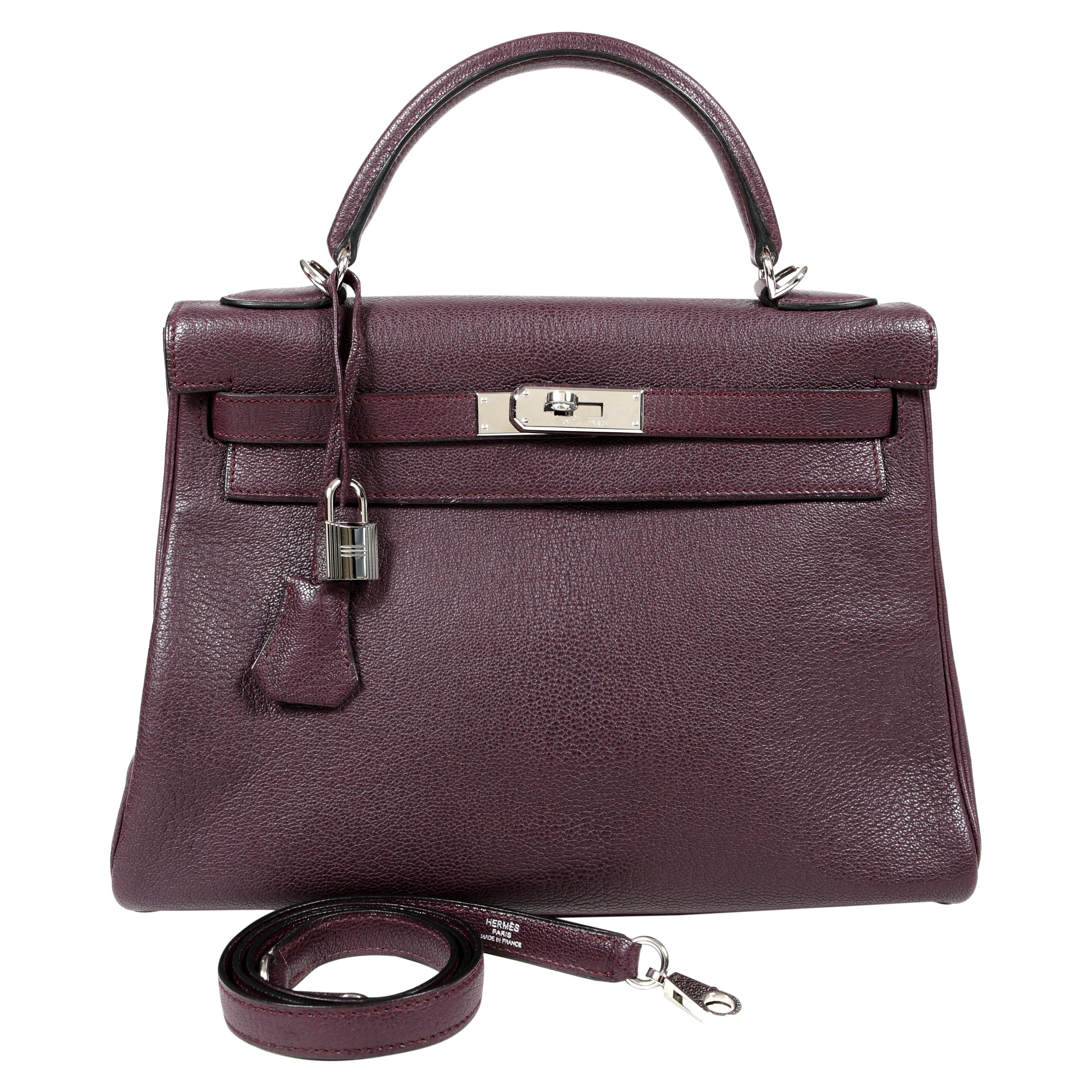 Hermès Plum Chevre Leather 32 cm Kelly Bag