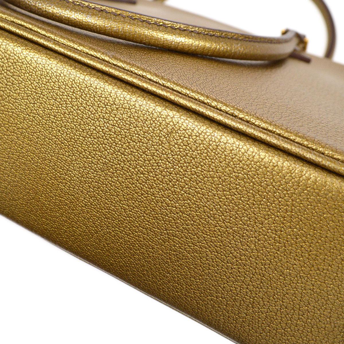 Women's HERMES Plume 28 Bronze Chèvre Leather Gold Top Handle Shoulder Tote Bag