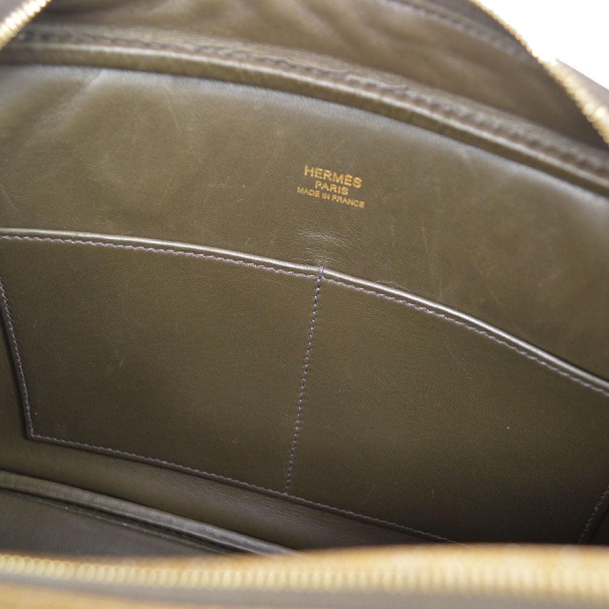 HERMES Plume 28 Bronze Chèvre Leather Gold Top Handle Shoulder Tote Bag 2