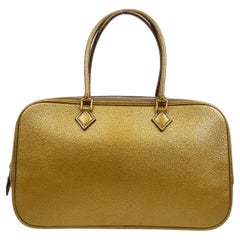 HERMES Plume 28 Bronze Chèvre Leather Gold Top Handle Shoulder Tote Bag