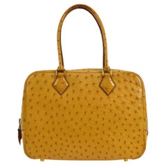 HERMES Plume 28 Mustard Yellow Ostrich Exotic Top Handle Evening Bag