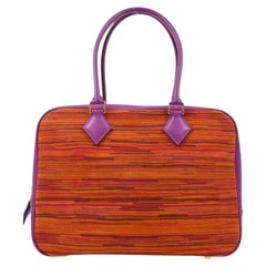 HERMES Plume 28 Purple Orange Red Vibrato Leather Gold Top Handle Satchel Bag