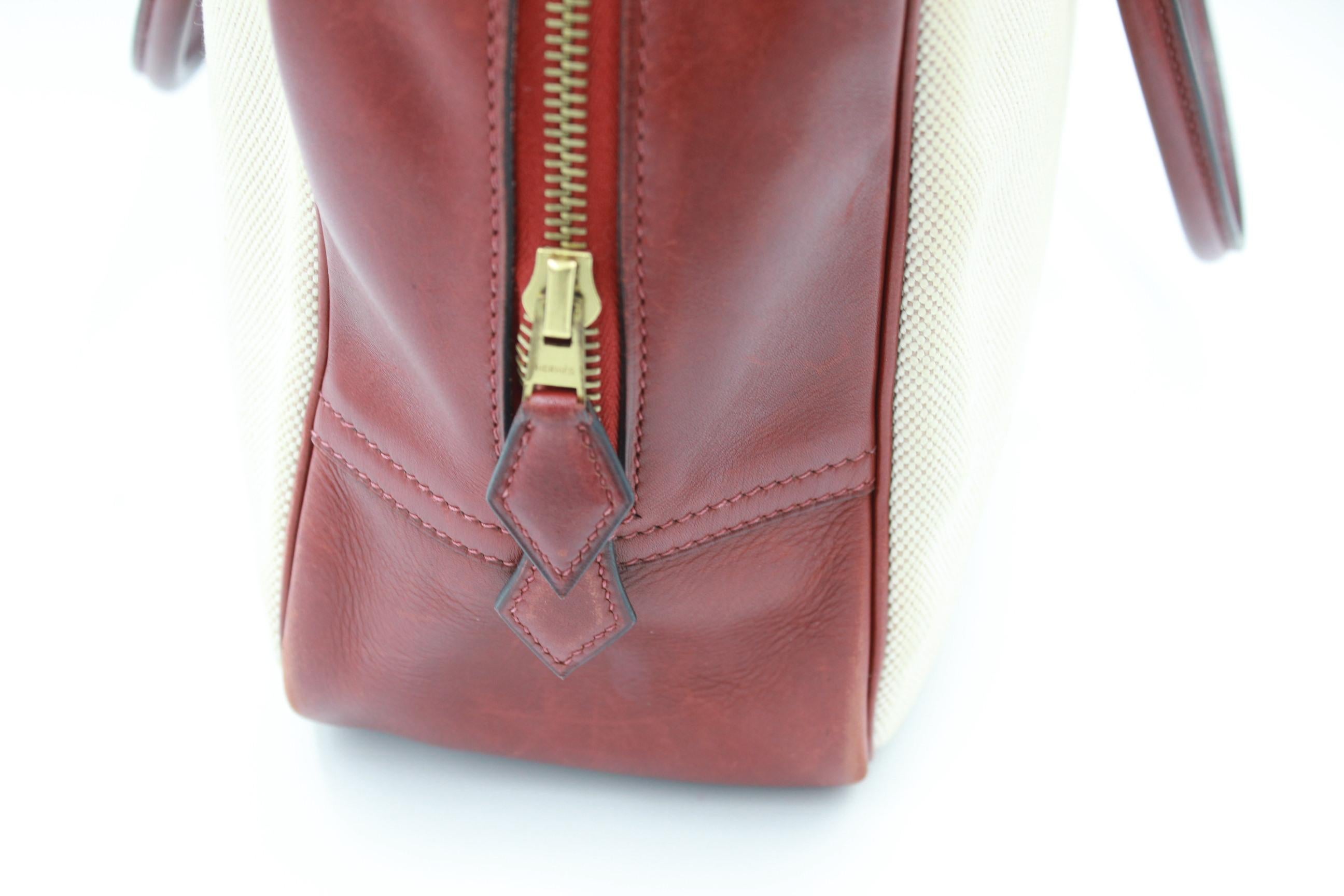Women's or Men's Hermes Plume 32 in Dark Red Leather and Canvas