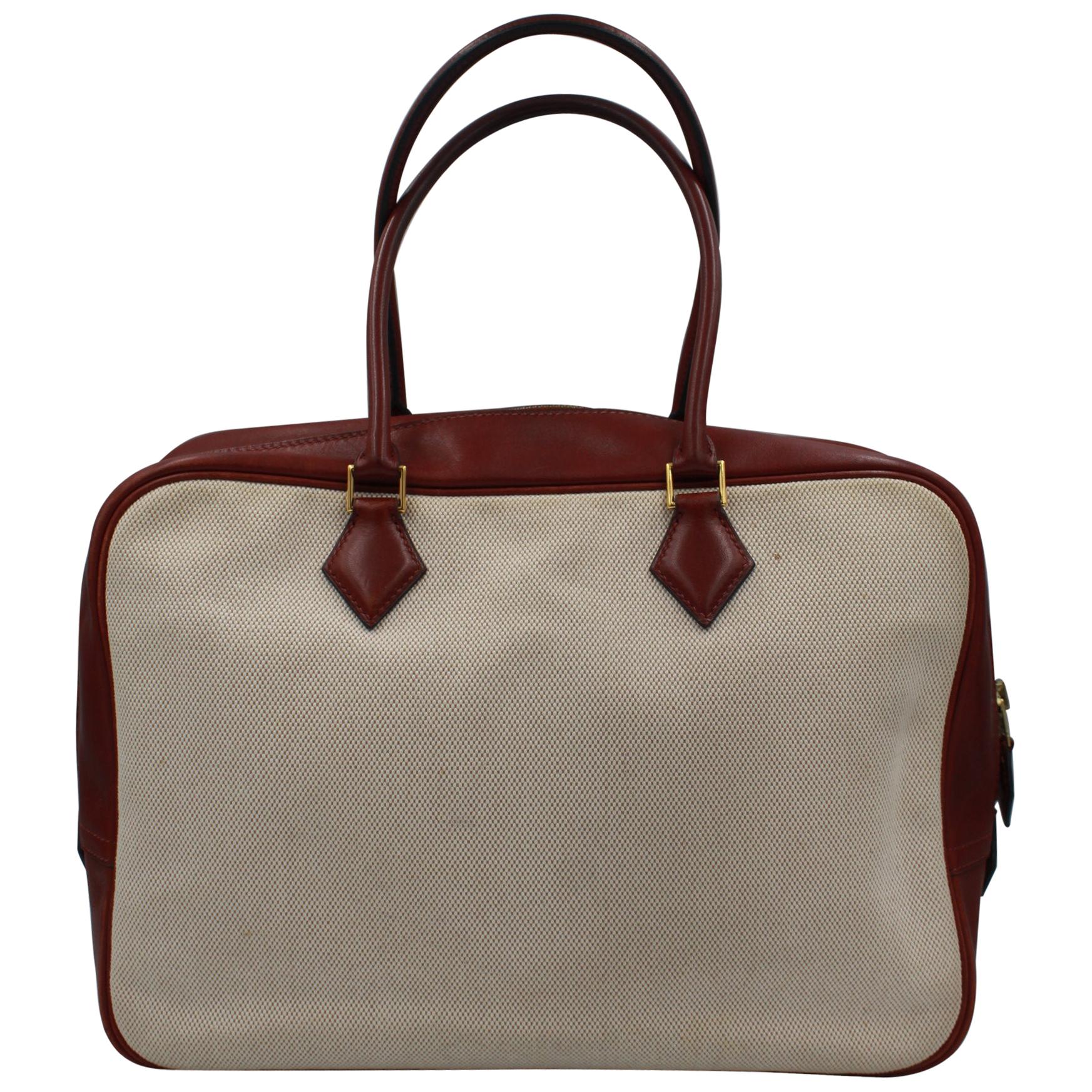 Hermes Plume 32 in Dark Red Leather and Canvas