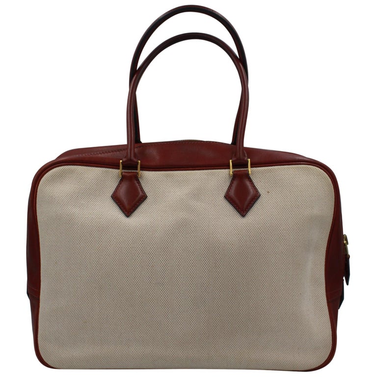 Hermes Plume 32 in Dark Red Leather and Canvas at 1stDibs