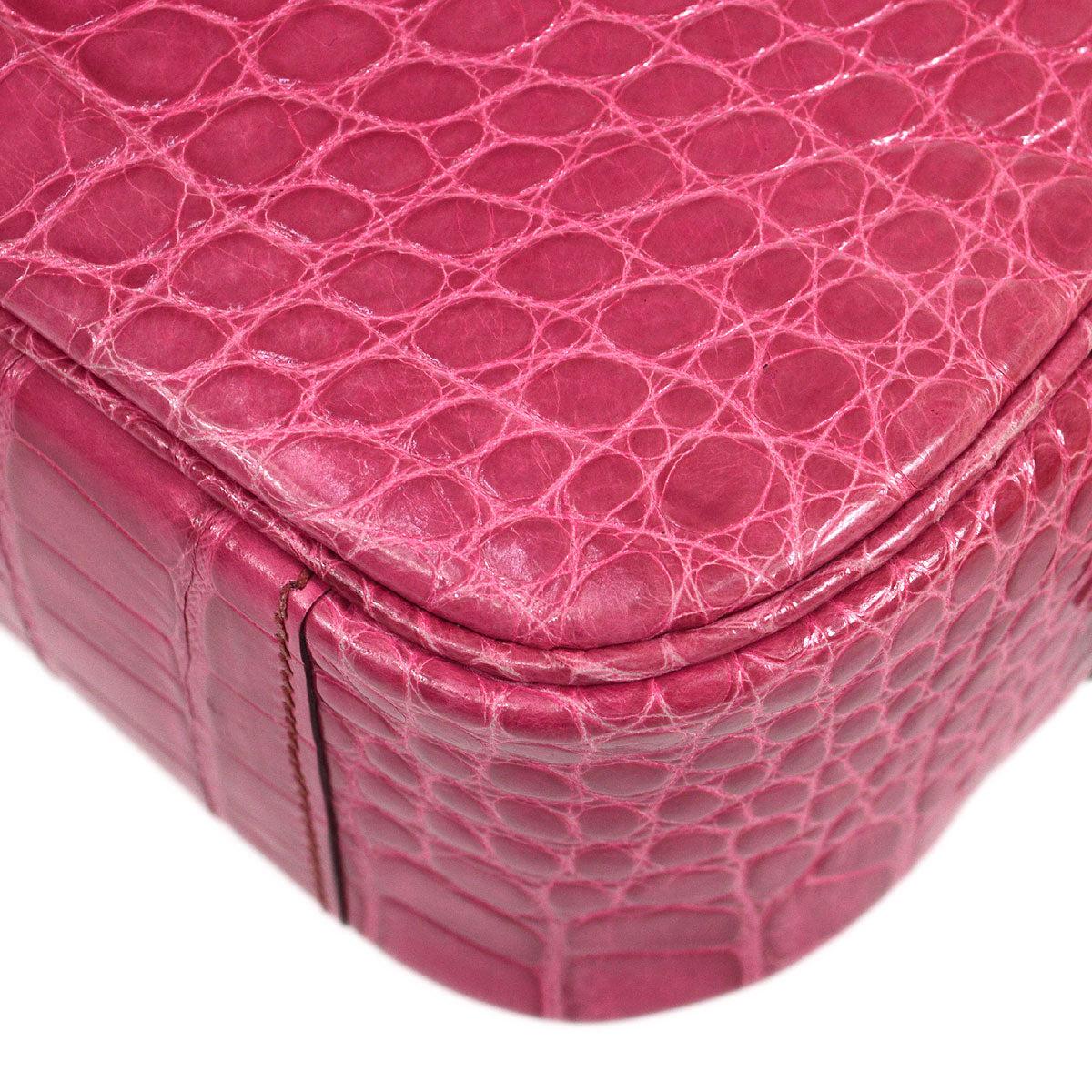 Women's HERMES Plume Hot Pink Alligator Exotic Palladium Top Handle Shoulder Tote Bag
