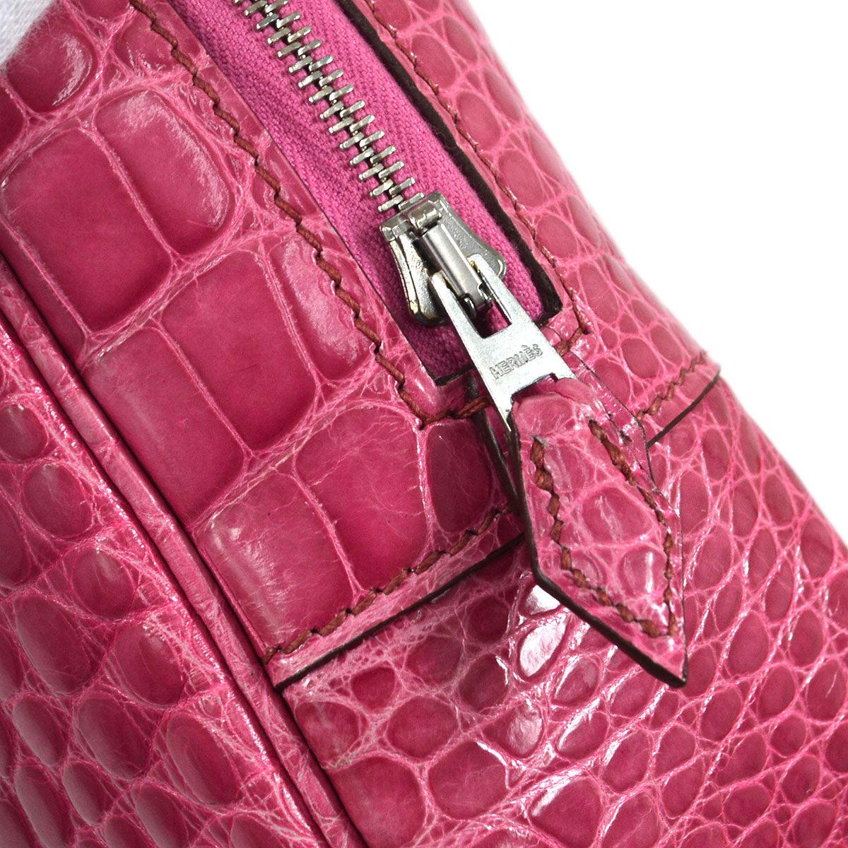 HERMES Plume Hot Pink Alligator Exotic Palladium Top Handle Shoulder Tote Bag 1