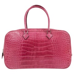 HERMES Plume Hot Pink Alligator Exotic Palladium Top Handle Shoulder Tote Bag