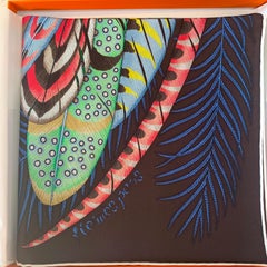 Hermes Plumes en Fete Silk Scarf 90cm New Aline Honoré Marron
