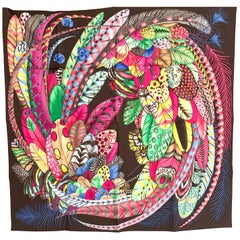 Hermes Plumes en Fete Silk Scarf 90cm New Aline Honoré Marron