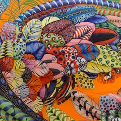 Hermes Plumes en Fete Silk Scarf 90cm New Aline Honoré Orange