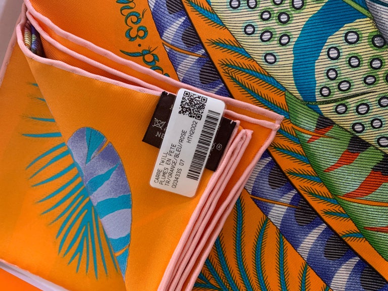 Hermes Plumes en Fete Silk Scarf 90cm New Aline Honoré