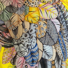 Hermes Plumes en Fete Silk Scarf 90cm New Aline Honoré Yellow RARE C