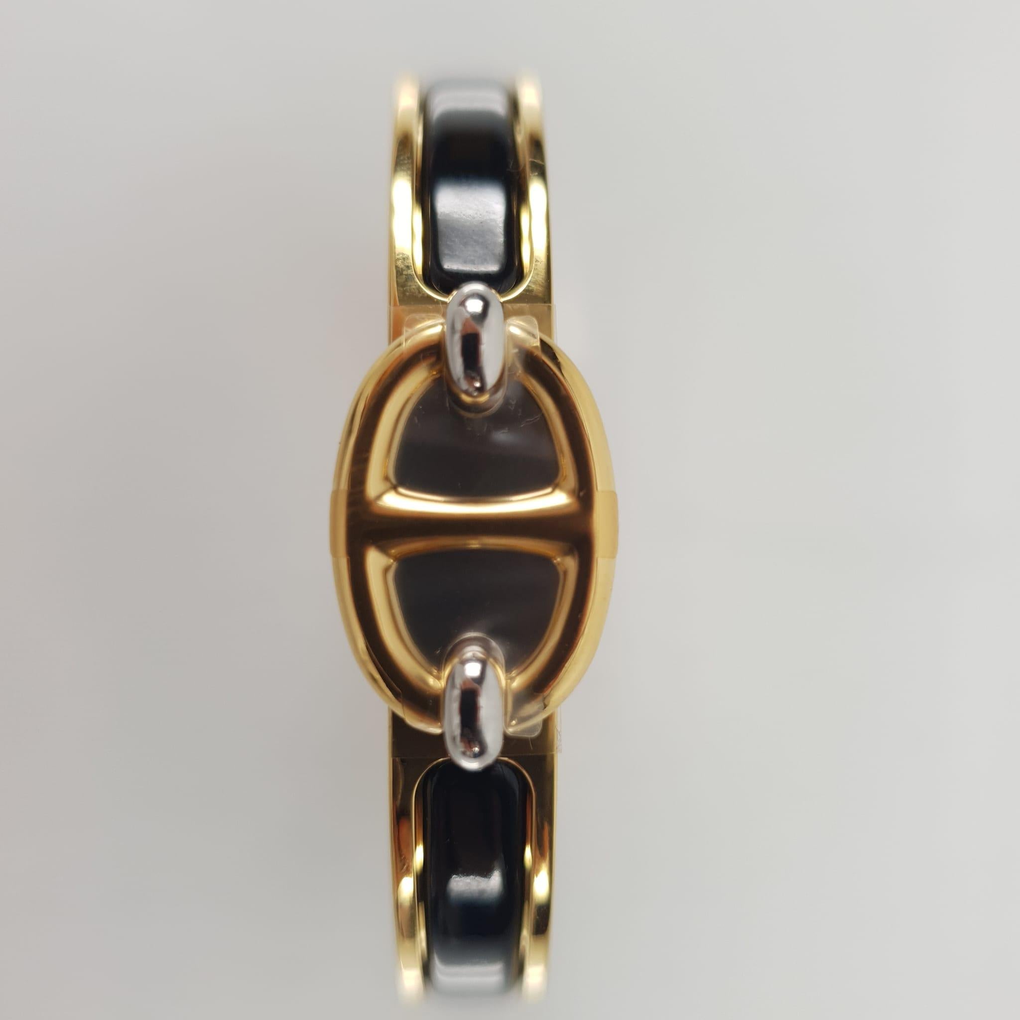 Hermes PM Black plain enamel Mini Clic Chaine d'Ancre bracelet In New Condition For Sale In Nicosia, CY