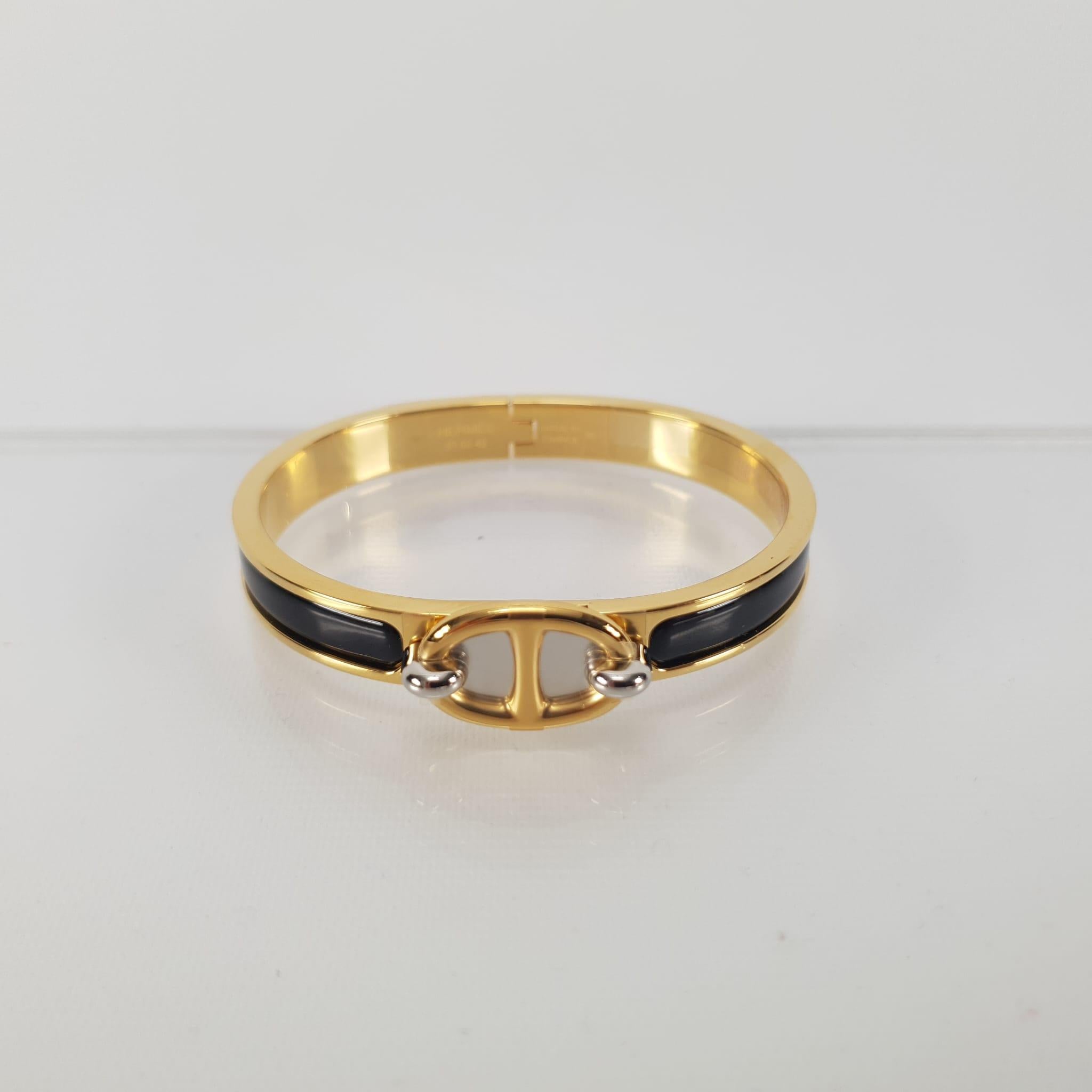 Hermes PM Black plain enamel Mini Clic Chaine d'Ancre bracelet For Sale 1
