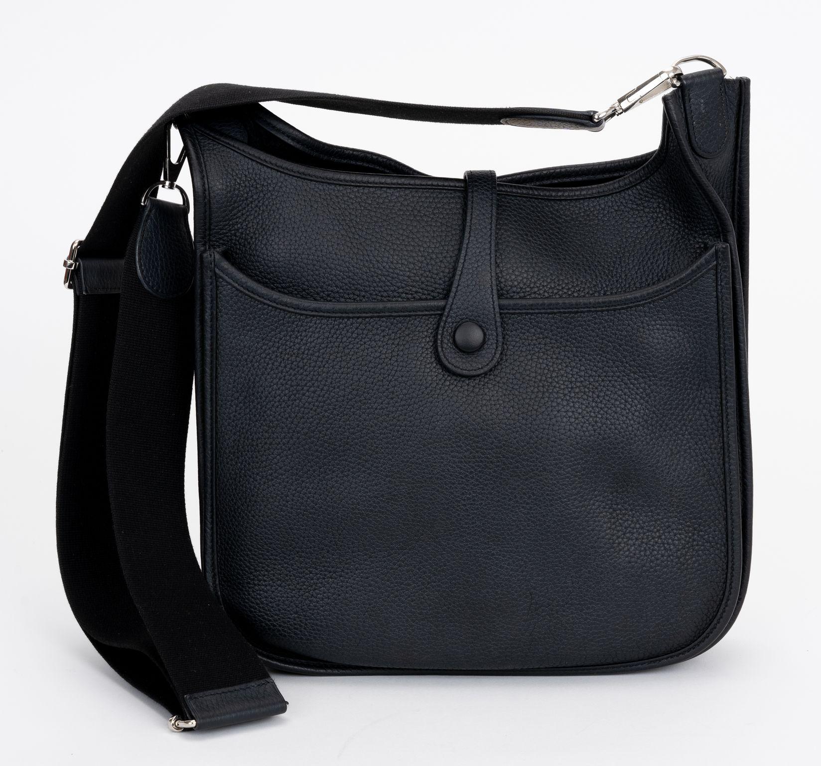 Hermes PM Clemence Black Evelyne Bag In Excellent Condition For Sale In West Hollywood, CA