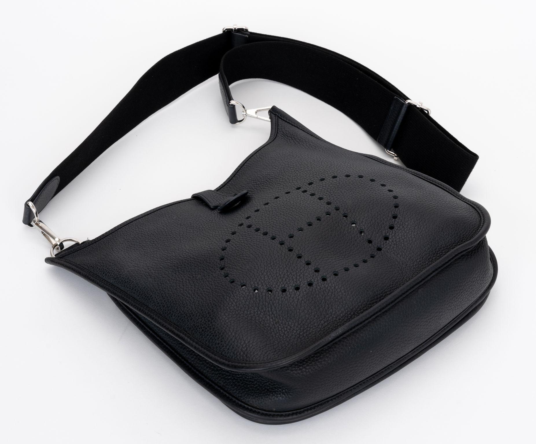 Women's or Men's Hermes PM Clemence Black Evelyne Bag For Sale