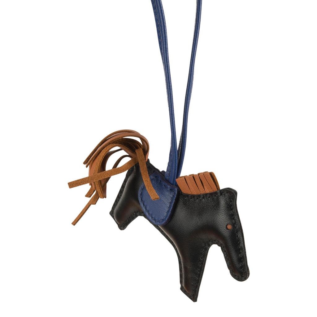 Hermes PM Rodeo Bag Charm Black/ Blue Sapphire / Gold In New Condition In Miami, FL