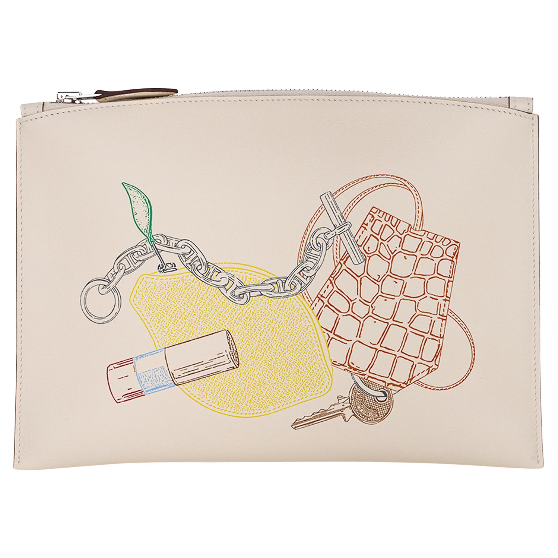 Hermes Pochette Bazar In and Out PM Clutch Nata Swift Leather