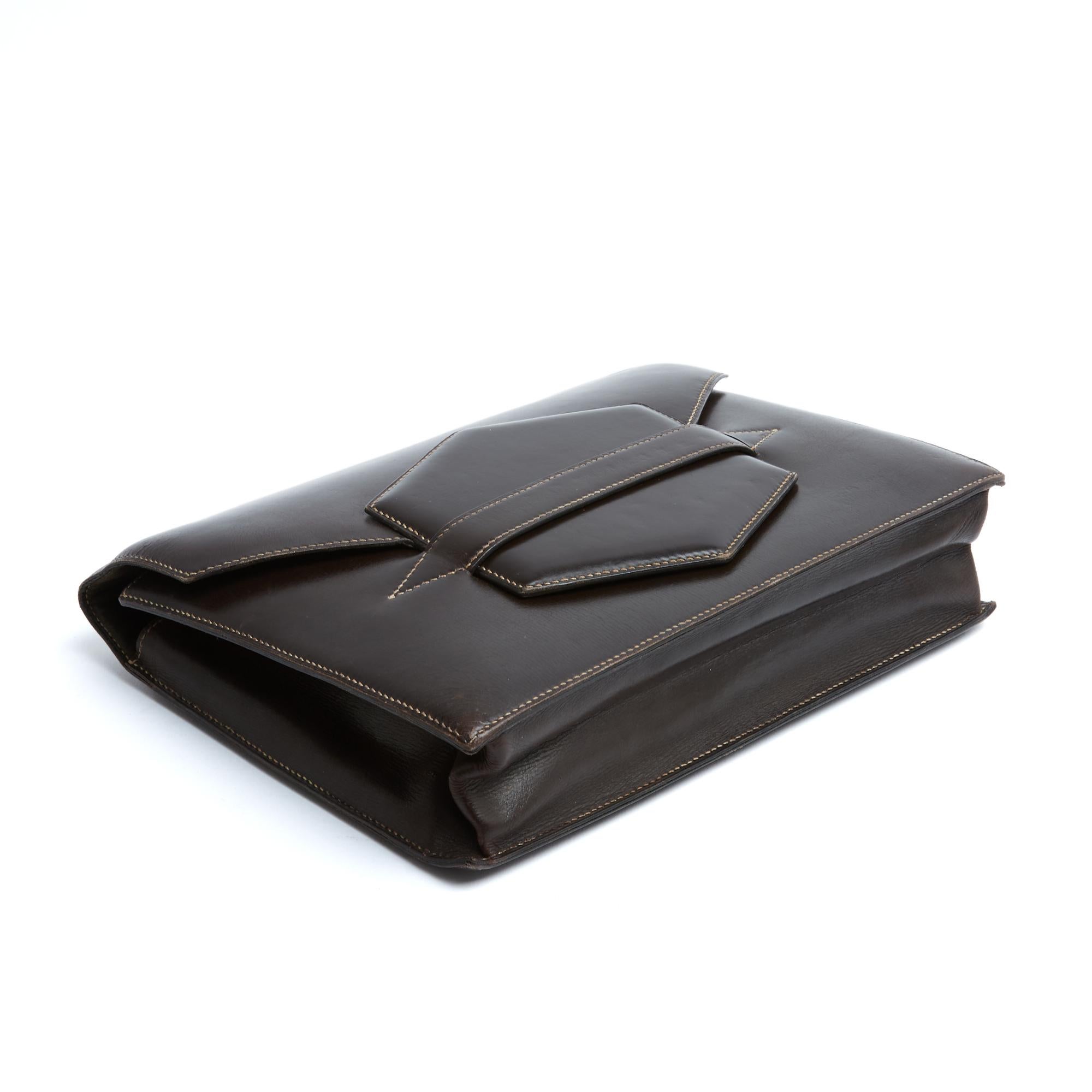 Hermès Pochette Faco 1980s Dark Brown Leather Faco Cluch Bag Hermes Herren im Angebot
