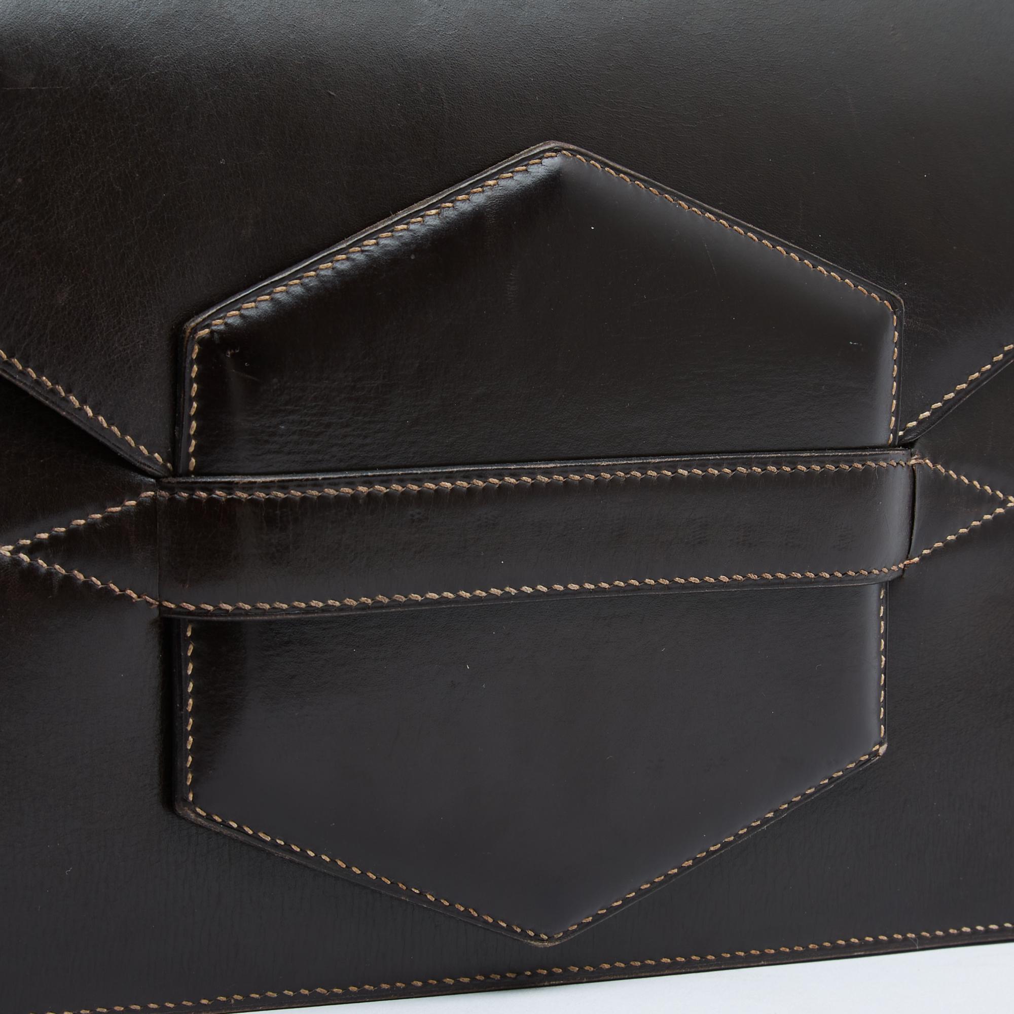 Hermès Pochette Faco 1980s Dark Brown Leather Faco Cluch Bag Hermes im Angebot 1