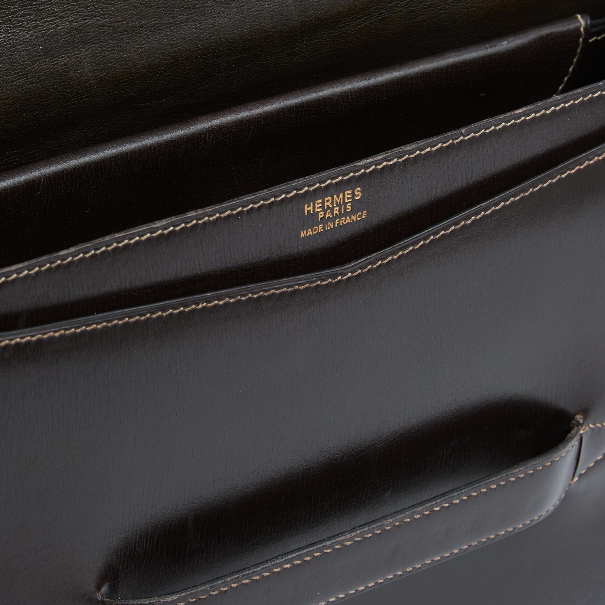 Hermès Pochette Faco 1980s Dark Brown Leather Faco Cluch Bag Hermes im Angebot 2