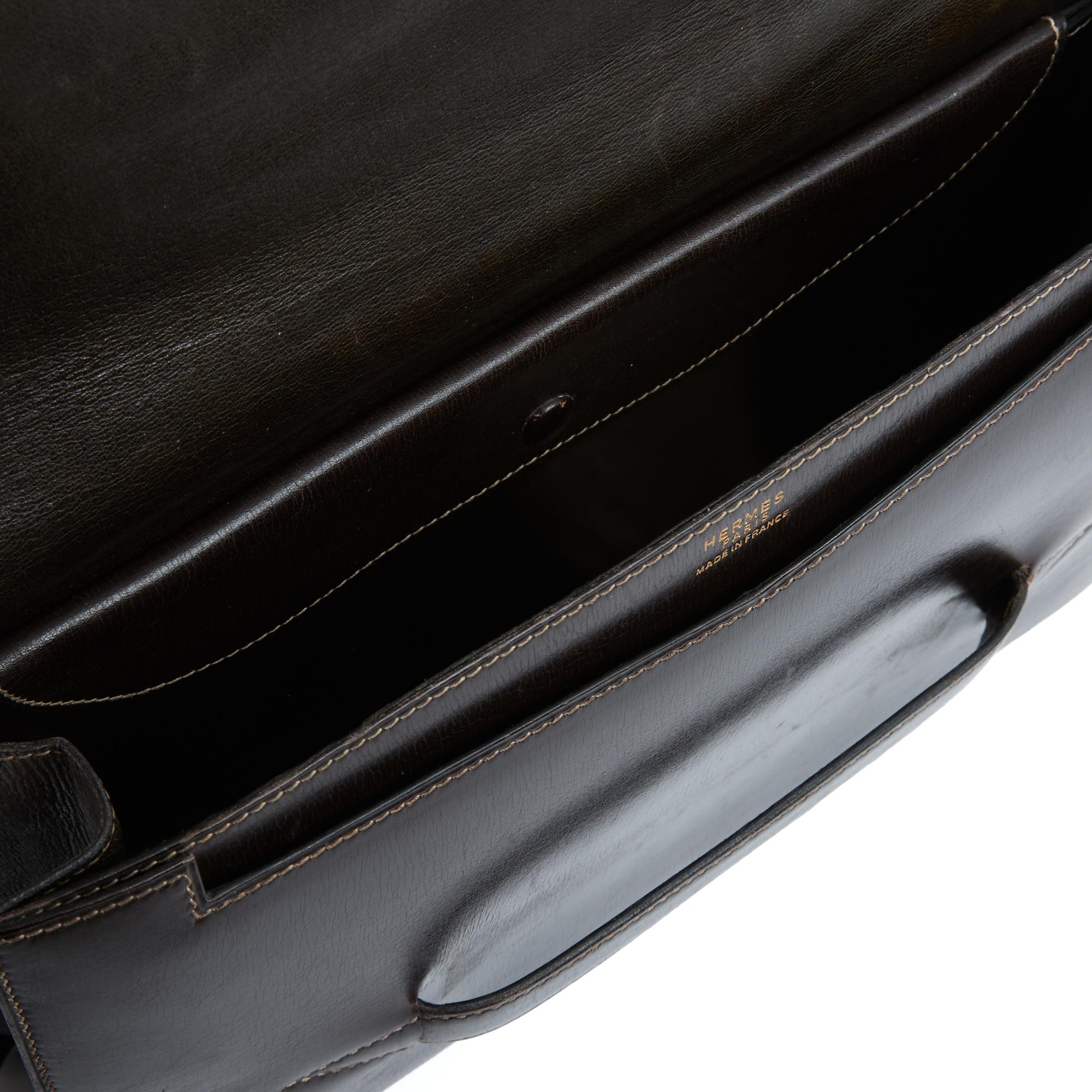 Hermès Pochette Faco 1980s Dark Brown Leather Faco Cluch Bag Hermes im Angebot 3