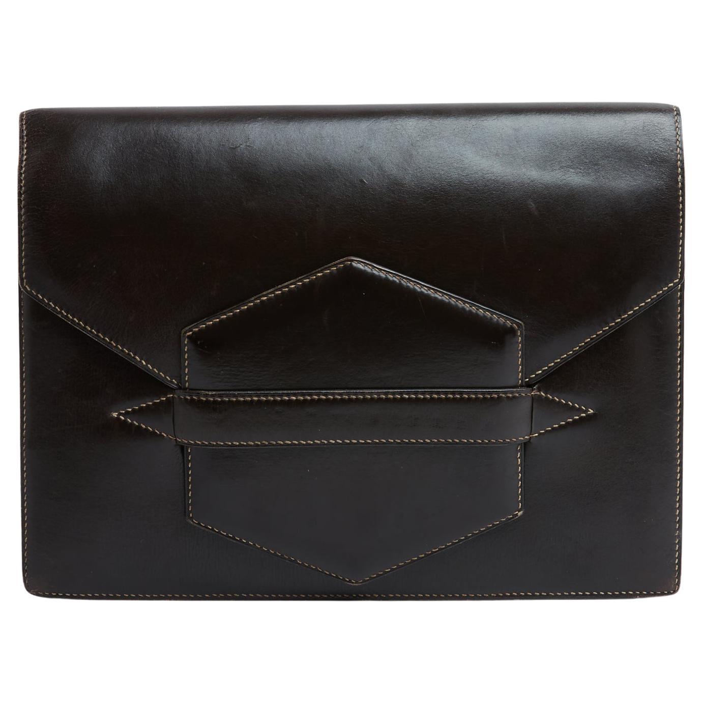 Hermès Pochette Faco 1980s Dark Brown Leather Faco Cluch Bag Hermes im Angebot