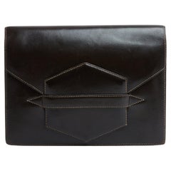 Vintage Hermès Pochette Faco 1980s Dark Brown Leather Faco Cluch Bag Hermes