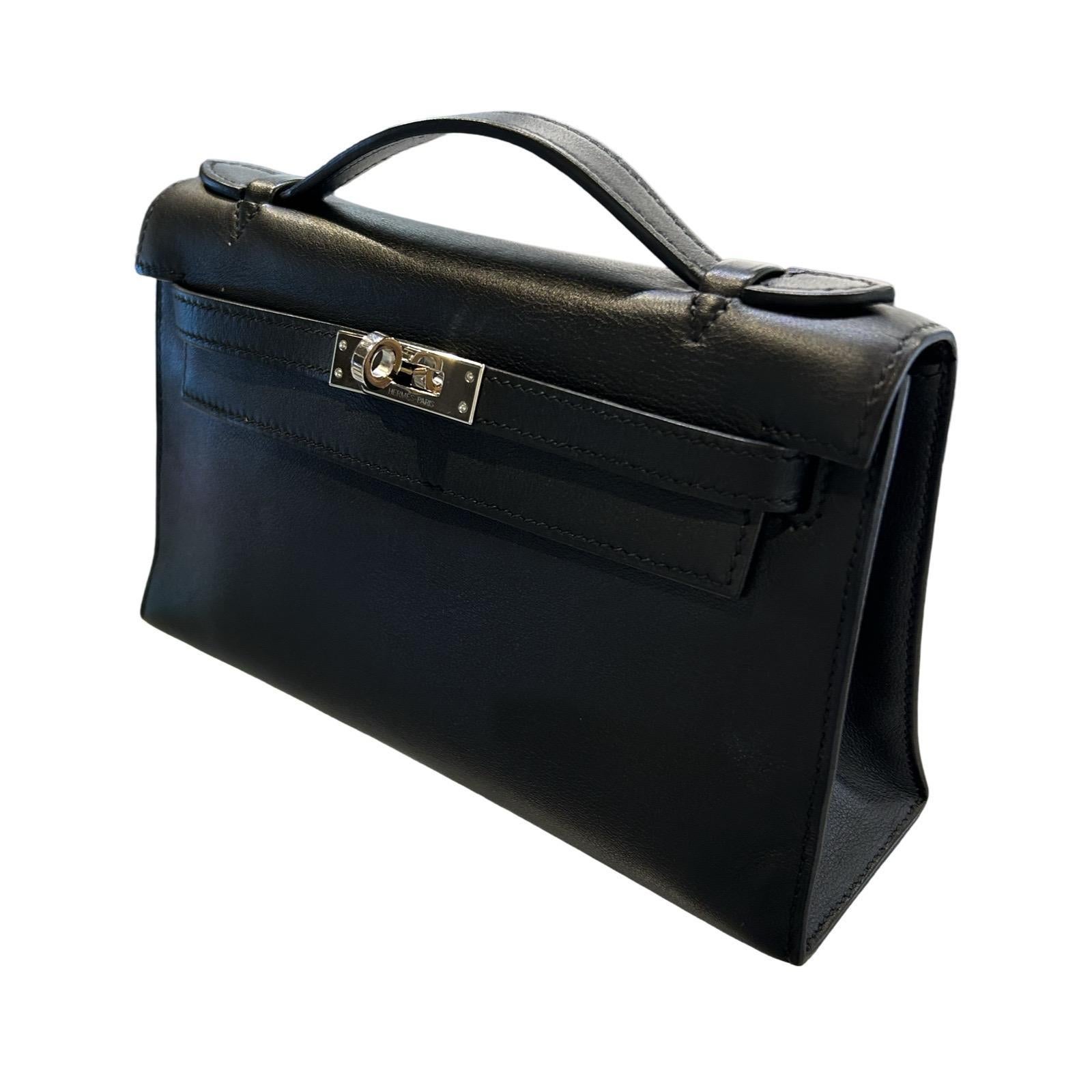 Moderne Hermes Pochette Kelly Black Palladium Hardware en vente