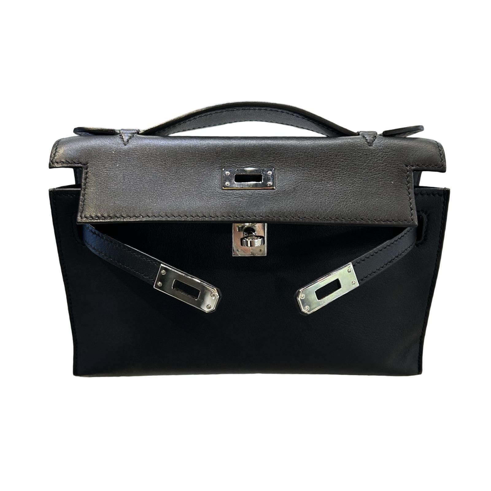 Hermes Pochette Kelly Black Palladium Hardware Unisexe en vente
