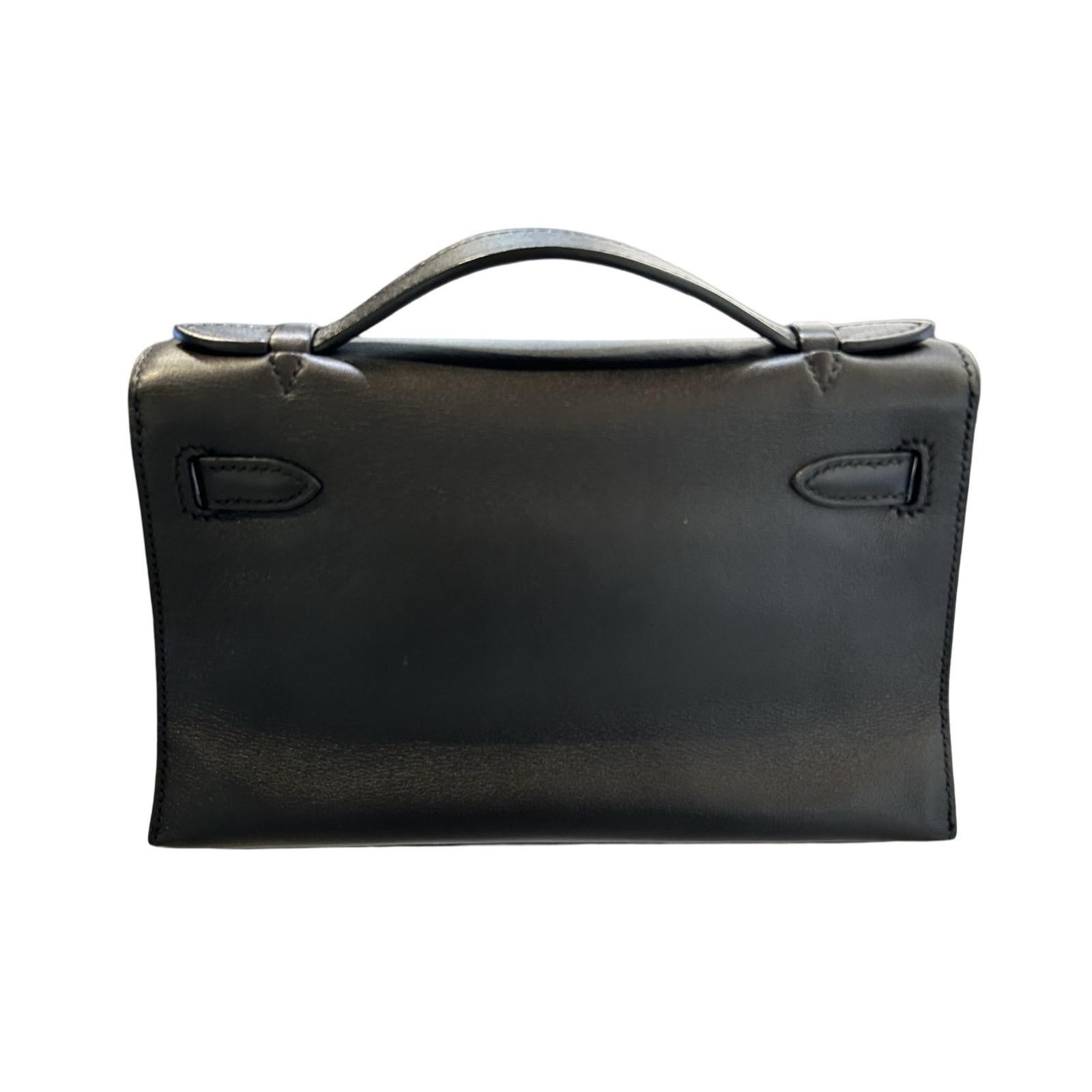 Hermes Pochette Kelly Black Palladium Hardware en vente 1