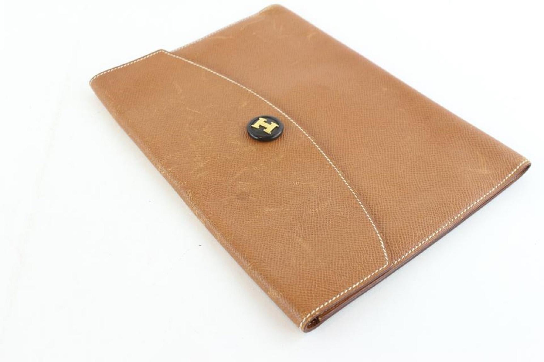 Hermès Pochette Rio Envelope 7hz1128 Brown Leather Clutch In Good Condition In Dix hills, NY