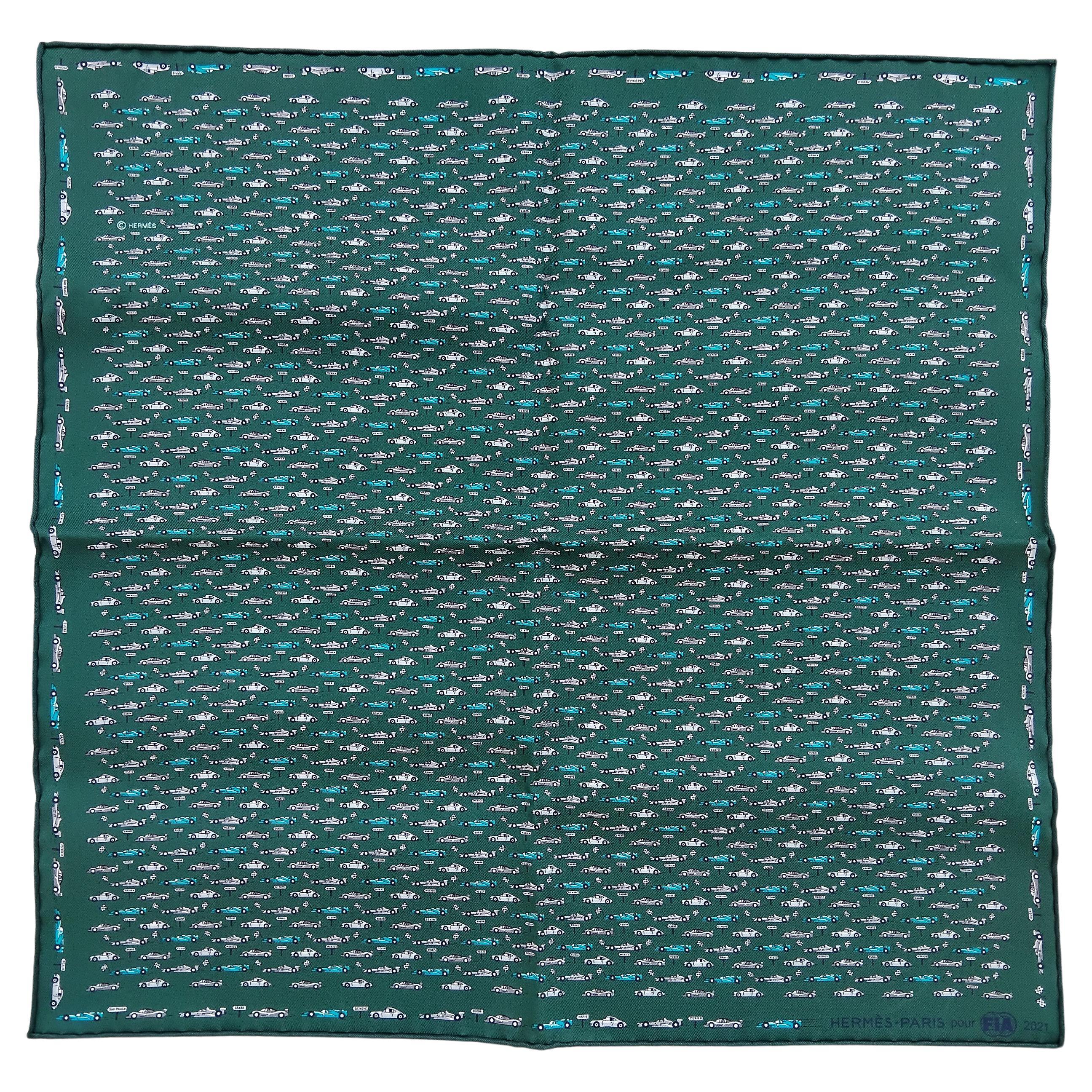 Rare Authentic Hermès Pocket Square

Print: small racing cars

By Hermès for FIA (International Automobile Federation)

Made in France in 2021

Made of 100% Silk

Colorways: dark green, green, white 

